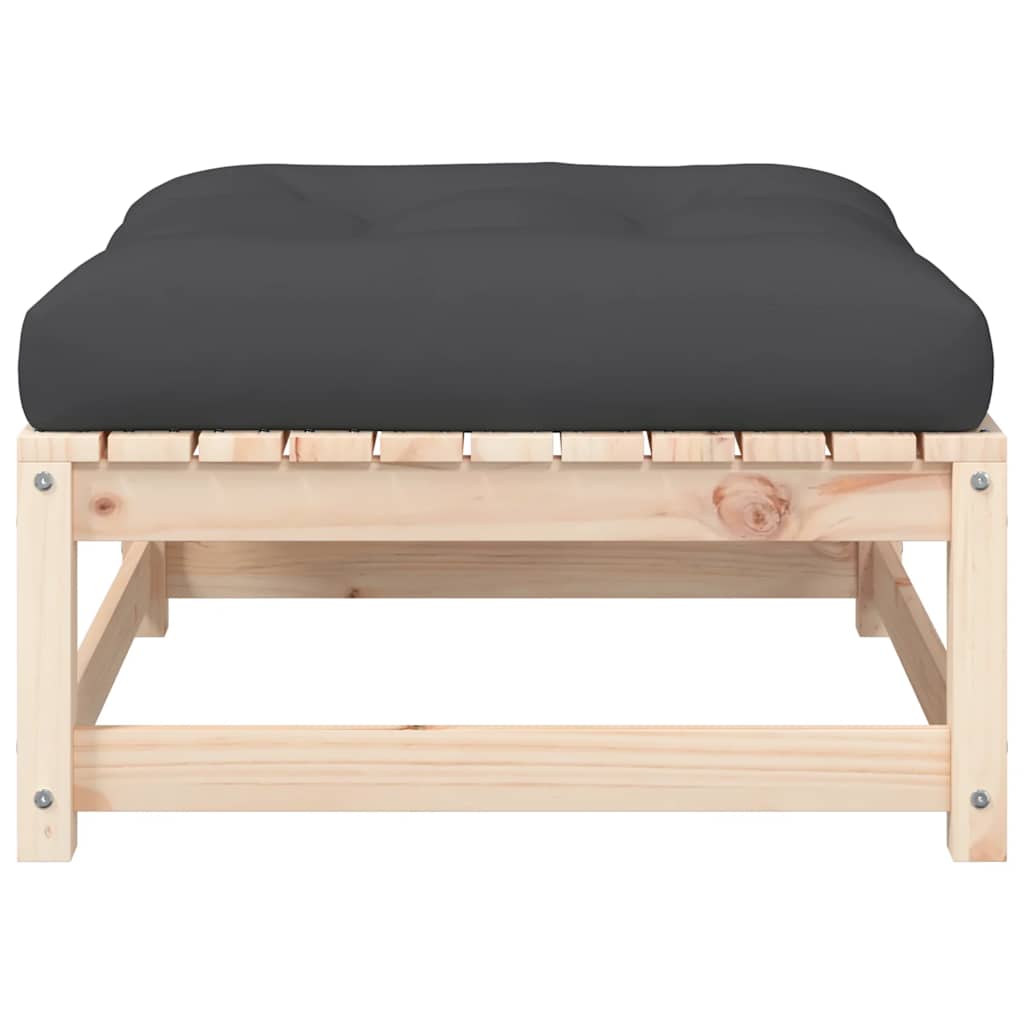 Poggiapiedi da Giardino con Cuscino in Legno Massello di Pino