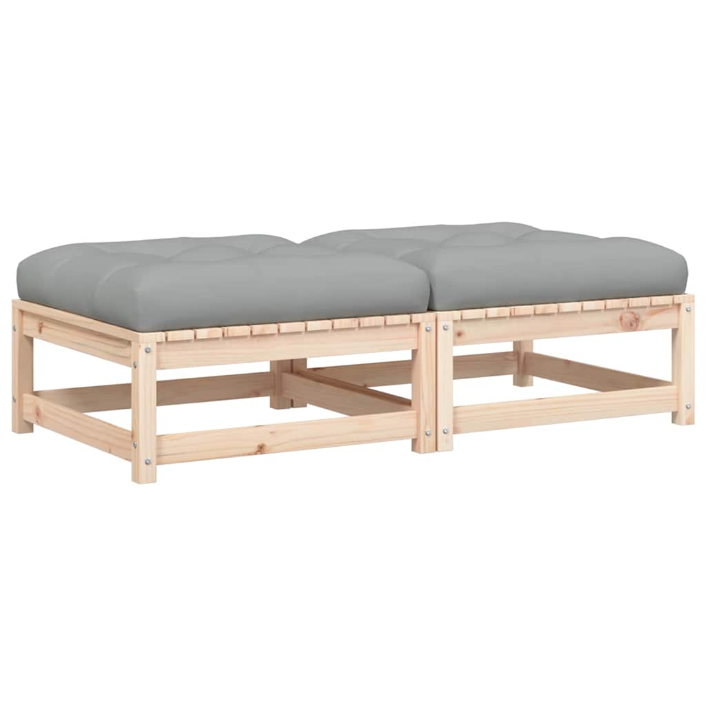 Poggiapiedi da Giardino con Cuscini 2 pz Legno Massello di Pino