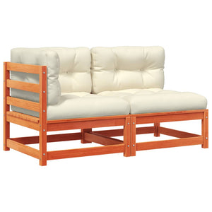 Divano Giardino con Cuscini 2 Posti Marrone Cera Massello Pino 838122