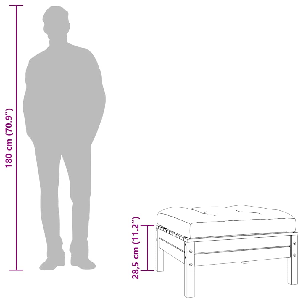 Poggiapiedi da Giardino con Cuscino Marrone Cera Massello Pino 838166