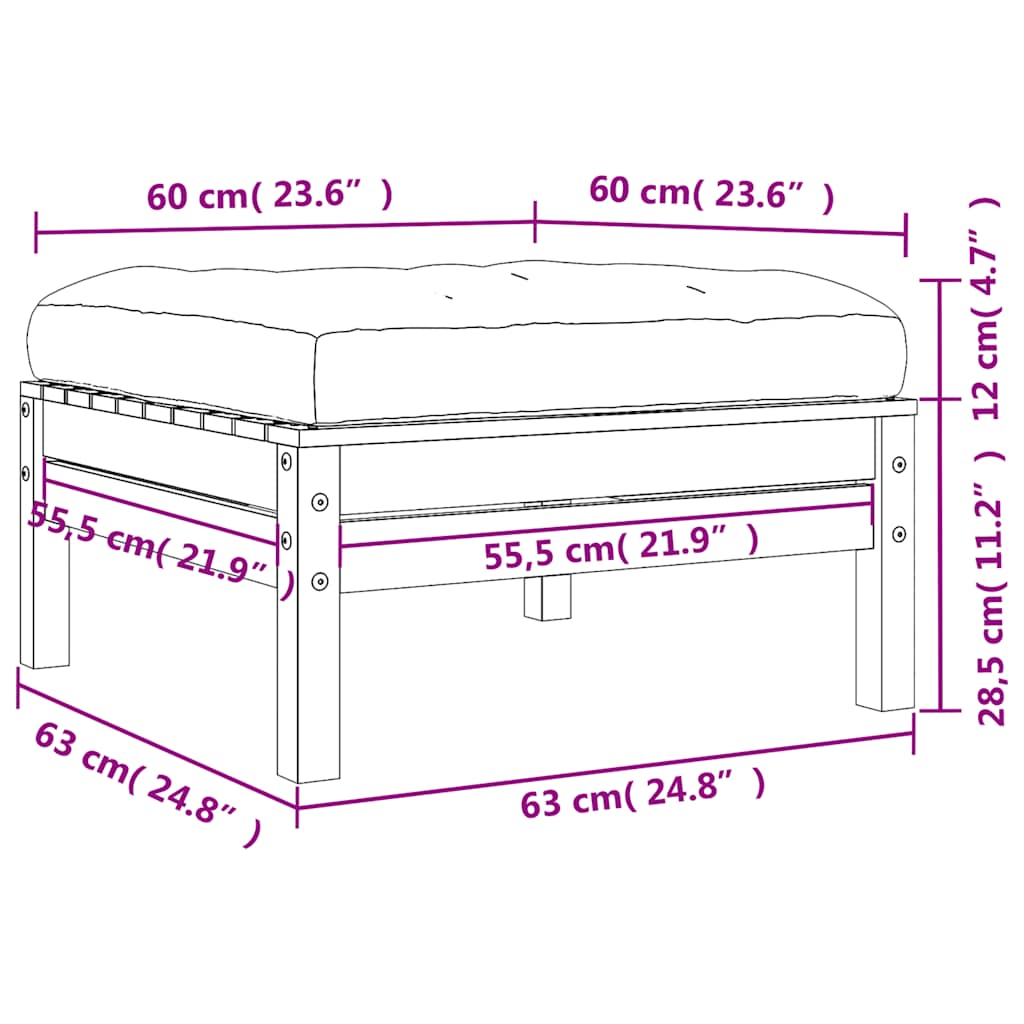 Poggiapiedi Giardino con Cuscini 2pz Marrone Cera Massello Pino 838170