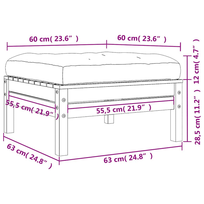 Poggiapiedi Giardino con Cuscini 2pz Marrone Cera Massello Pino 838170