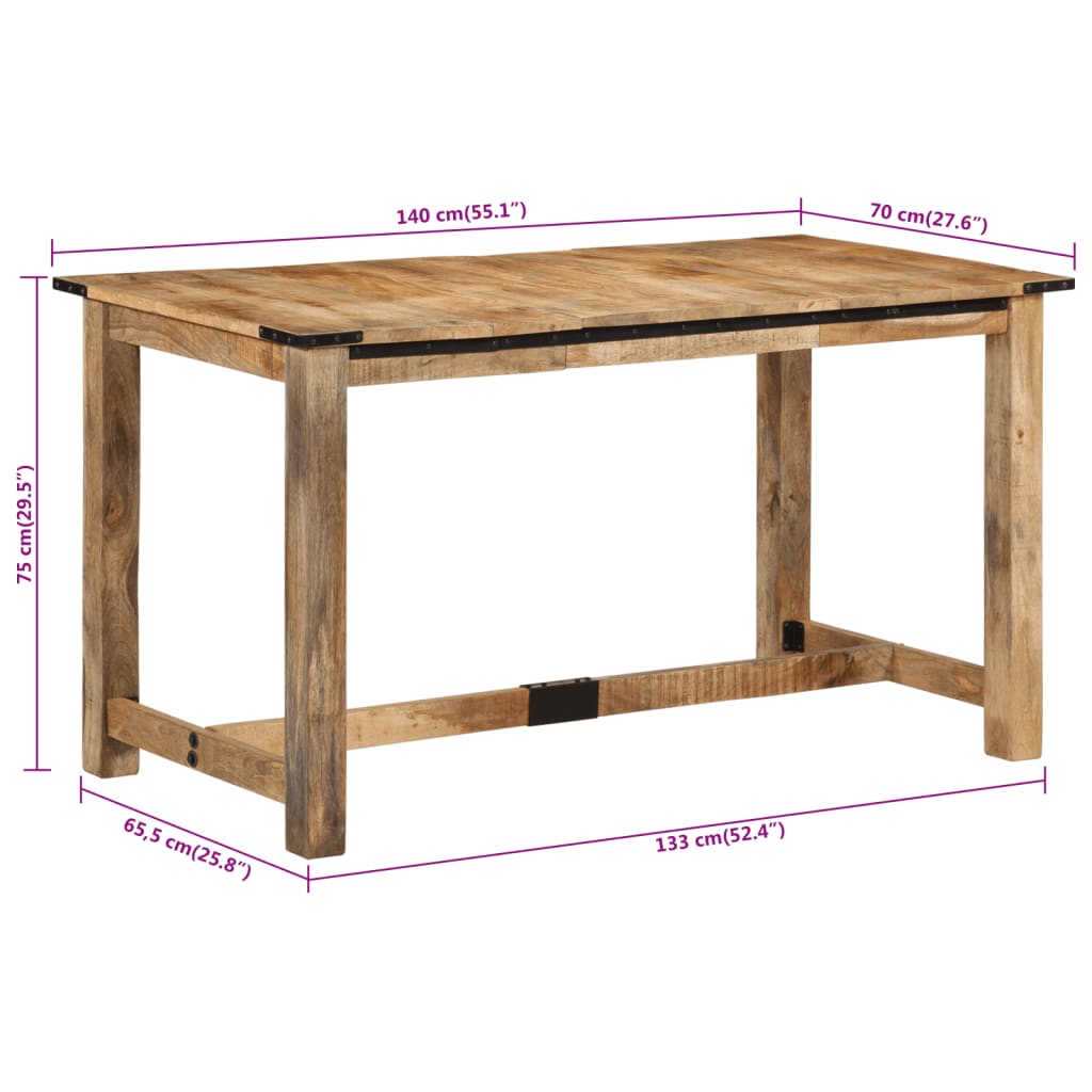 vidaXL Tavolo da Pranzo 140x70x75 cm in Legno Massello di Mango