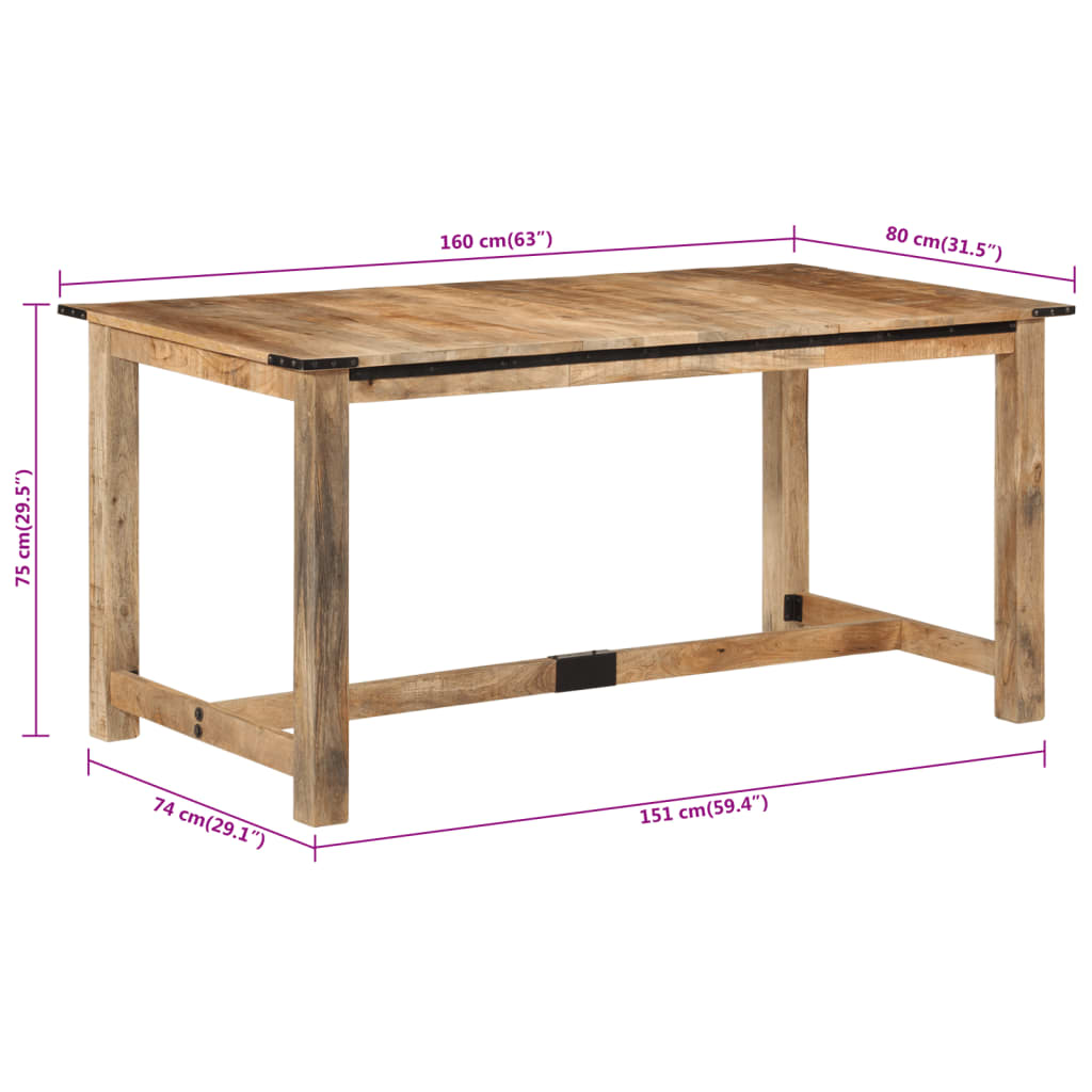 Tavolo da Pranzo 160x80x75 cm in Legno Massello di Mango 358948