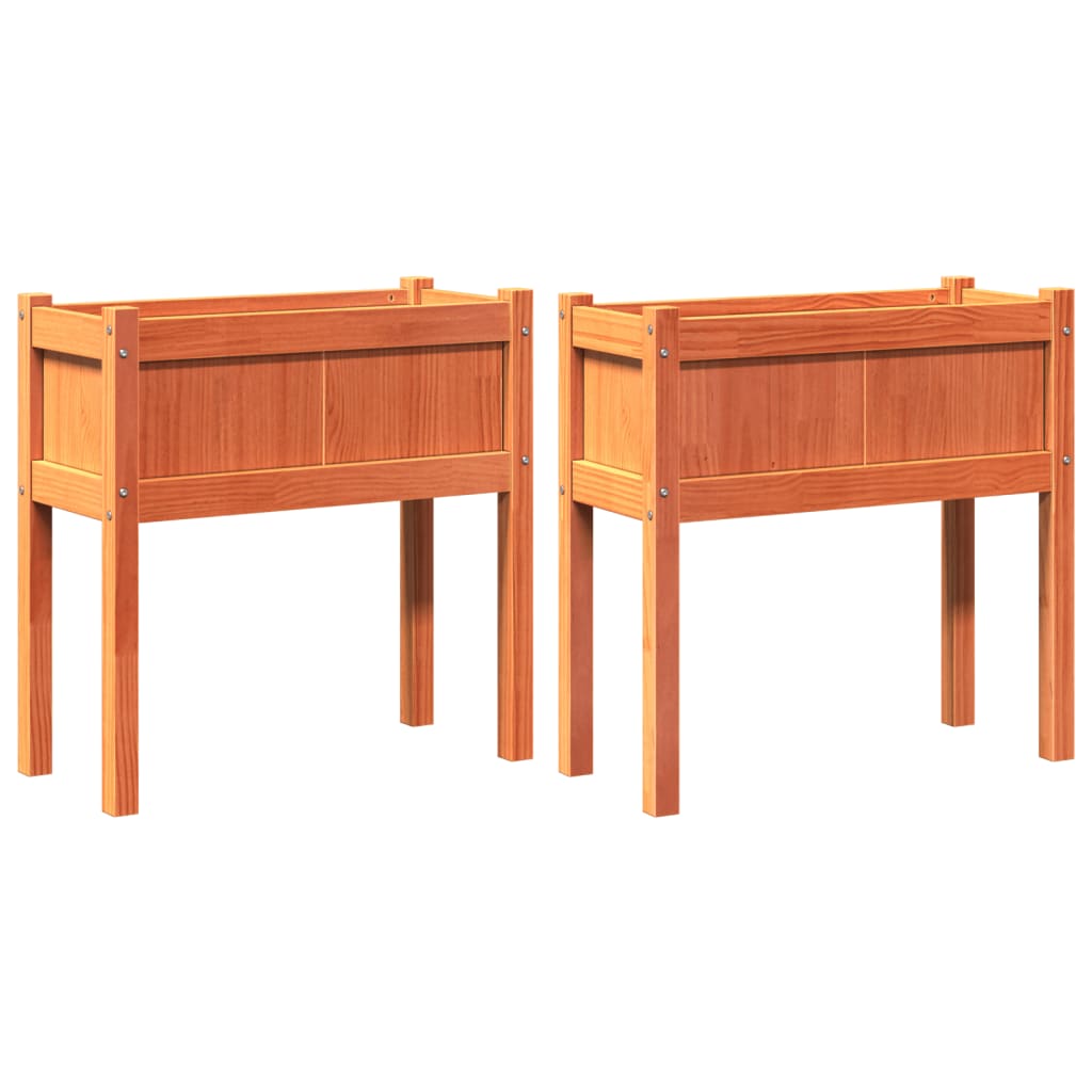 Fioriere da Giardino 2pz Gambe Marrone Cera Legno Massello Pino 837559