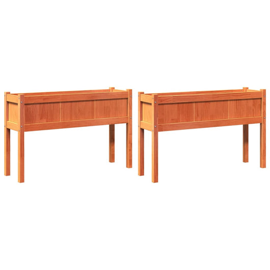 Portavaso per fioriera aiuola rialzata piante fiori giardino terrazze set da 2 con piedini in cera legno di pino massiccio marrone 02_0039023