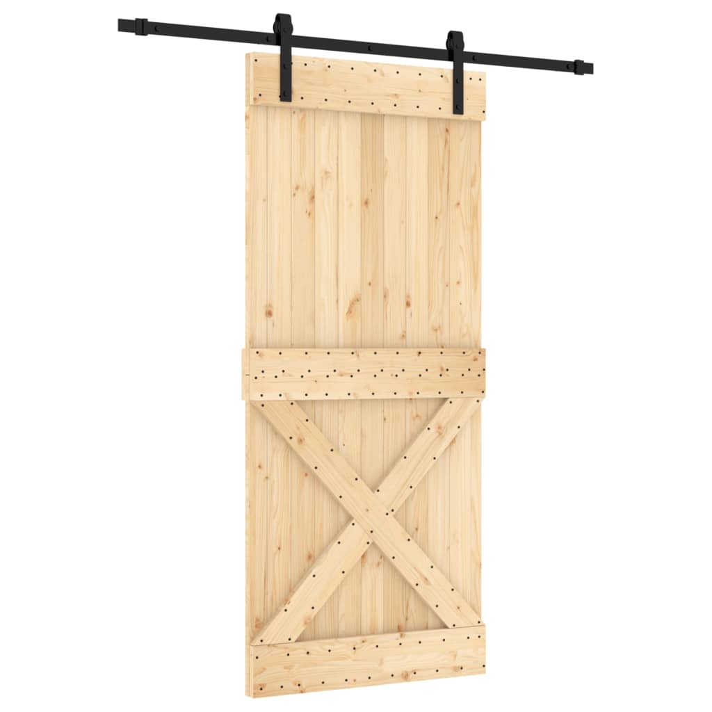 Porta Scorrevole con Set Hardware 90x210 cm Legno Massello Pino 3202982