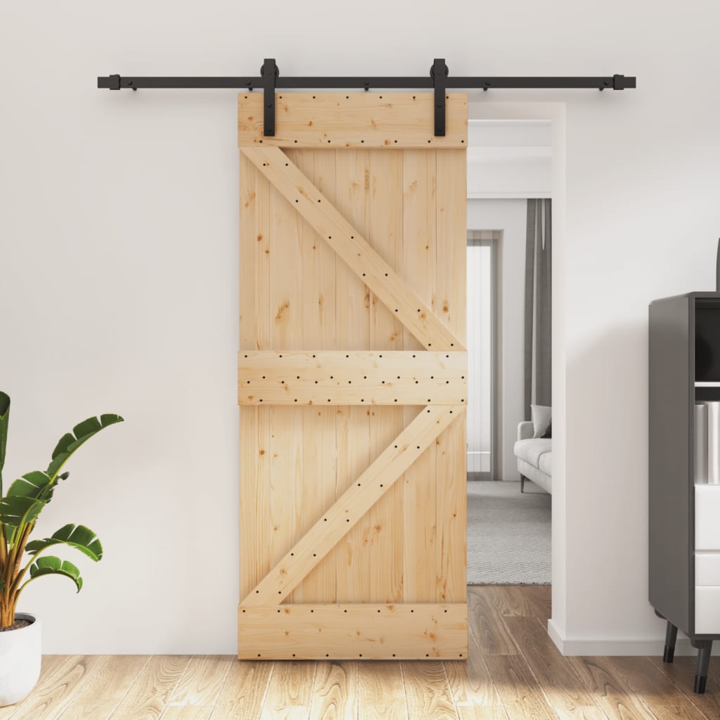 Porta Scorrevole con Set Hardware 85x210 cm Legno Massello Pino 3202984