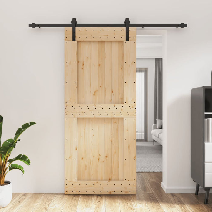 Porta Scorrevole con Set Hardware 90x210 cm Legno Massello Pino 3202995