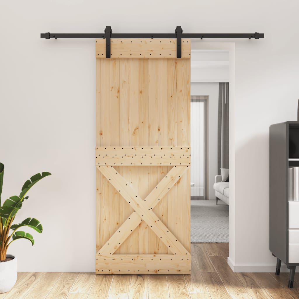 Porta Scorrevole con Set Hardware 85x210 cm Legno Massello Pino 3203000