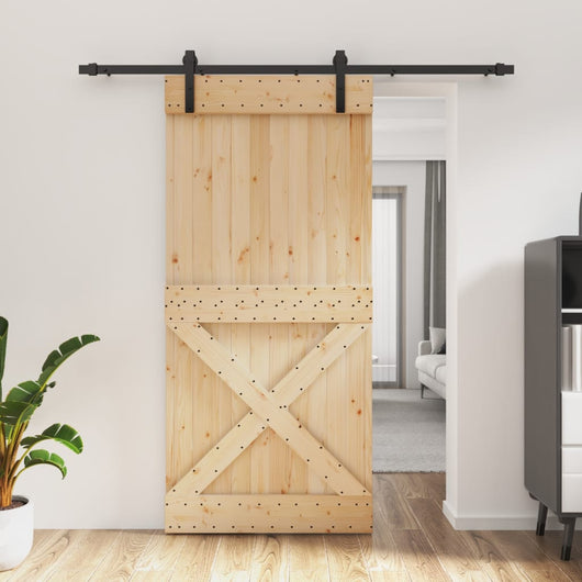 Porta Scorrevole con Set Hardware 95x210 cm Legno Massello Pinocod mxl 118101