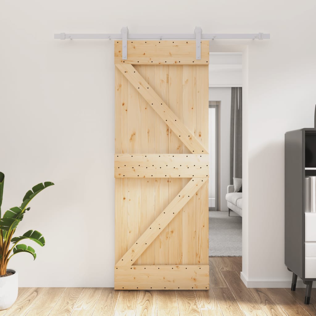 Porta Scorrevole con Set Hardware 80x210 cm Legno Massello Pino 3203006