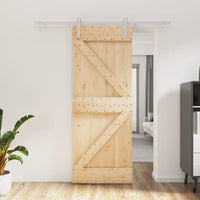Porta Scorrevole con Set Hardware 80x210 cm Legno Massello Pino 3203006