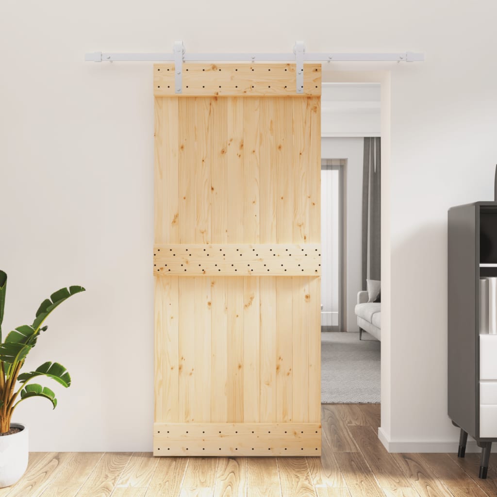 Porta Scorrevole con Set Hardware 90x210 cm Legno Massello Pinocod mxl 94169