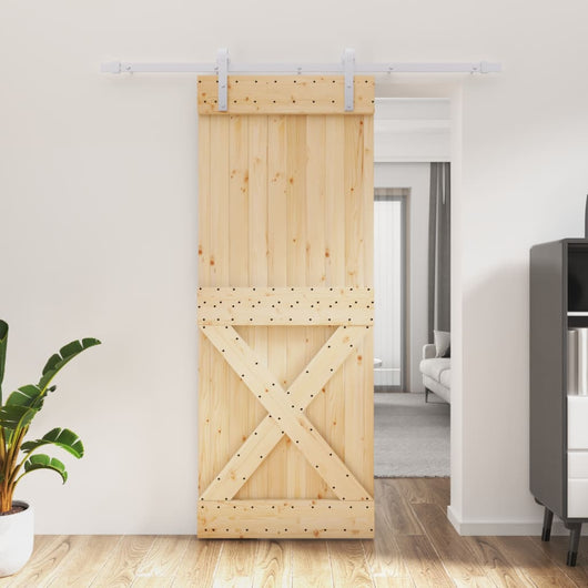 Porta Scorrevole con Set Hardware 80x210 cm Legno Massello Pino 3203017