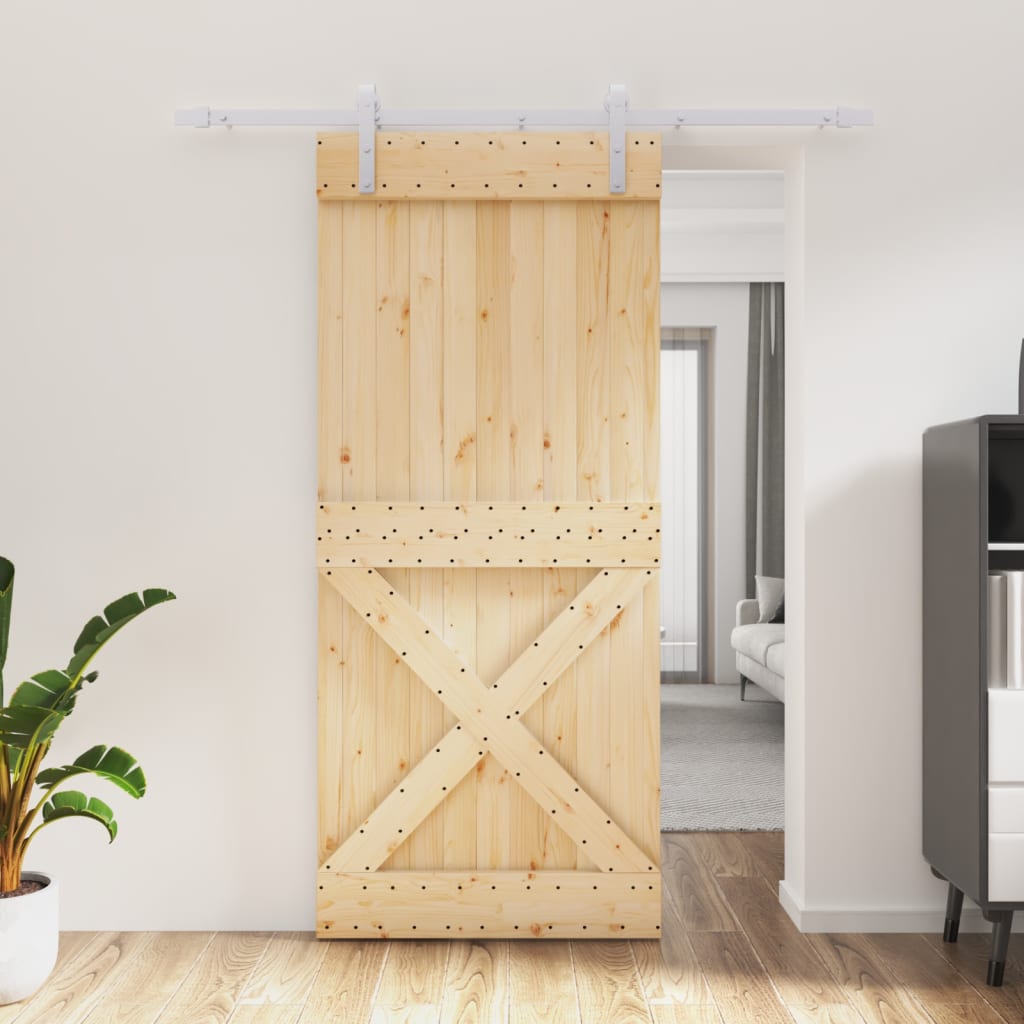 Porta Scorrevole con Set Hardware 90x210 cm Legno Massello Pinocod mxl 70154