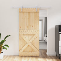 Porta Scorrevole con Set Hardware 90x210 cm Legno Massello Pinocod mxl 70154