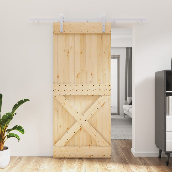 Porta Scorrevole con Set Hardware 90x210 cm Legno Massello Pinocod mxl 70154