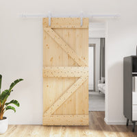 Porta Scorrevole con Set Hardware 90x210 cm Legno Massello Pinocod mxl 93639