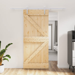 Porta Scorrevole con Set Hardware 90x210 cm Legno Massello Pinocod mxl 93639