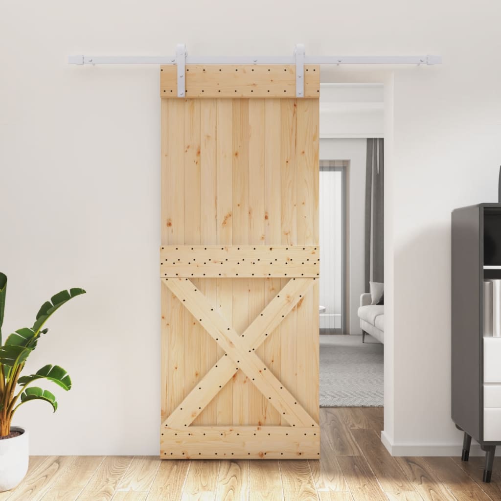 Porta Scorrevole con Set Hardware 85x210 cm Legno Massello Pino 3203040