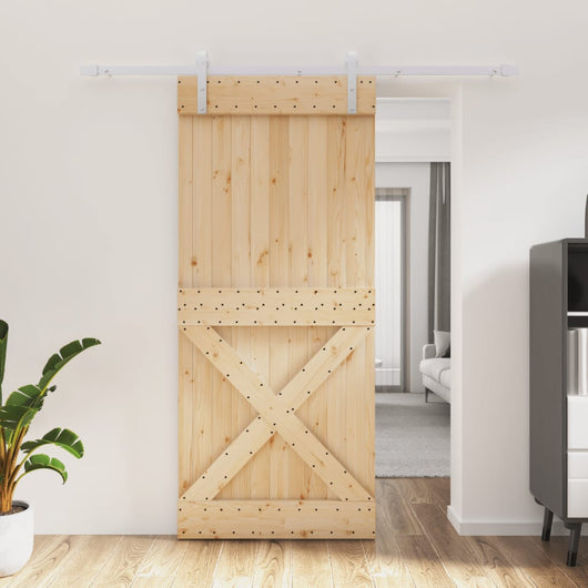 Porta Scorrevole con Set Hardware 90x210 cm Legno Massello Pino 3203041