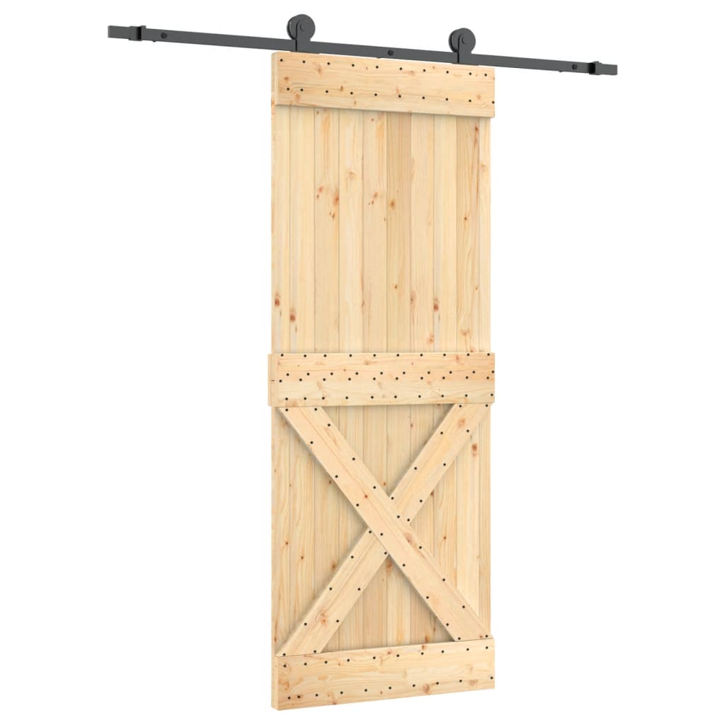 Porta Scorrevole con Set Hardware 80x210 cm Legno Massello Pino