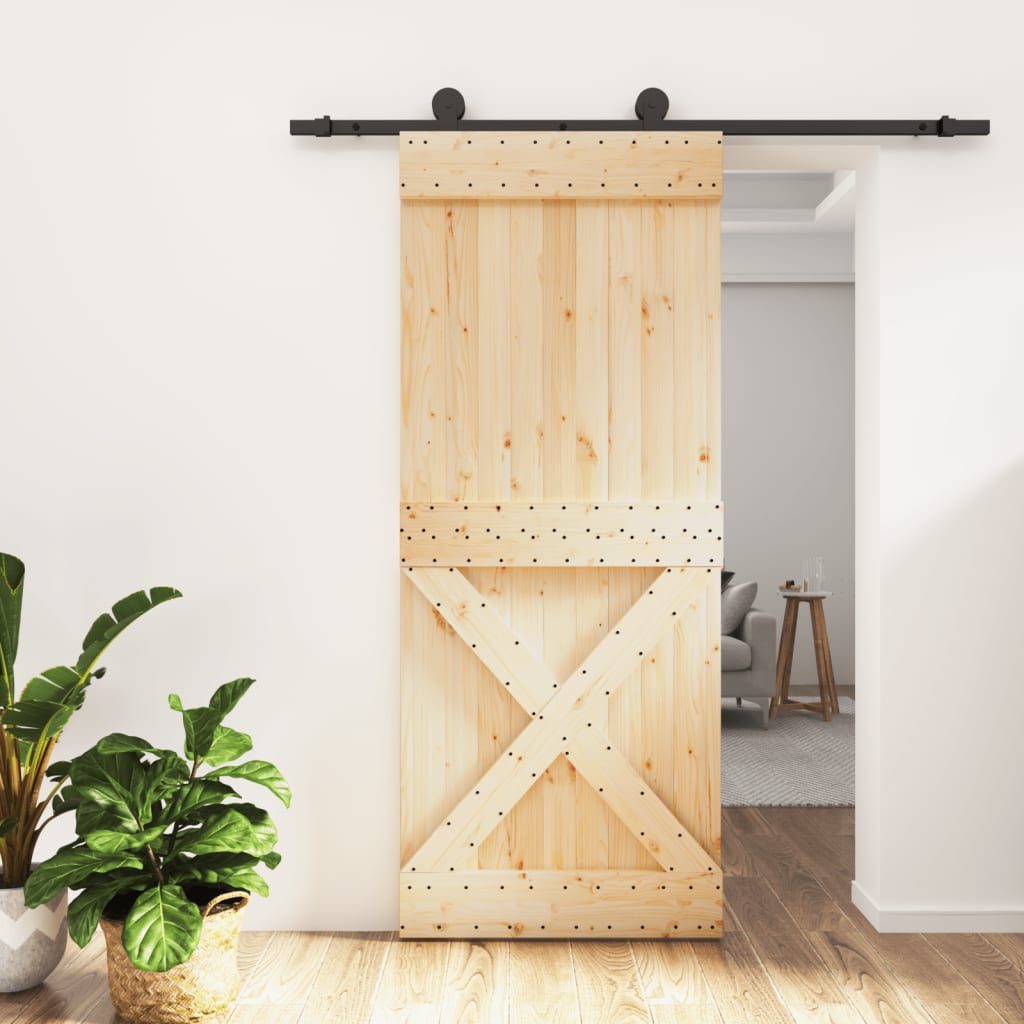 Porta Scorrevole con Set Hardware 85x210 cm Legno Massello Pinocod mxl 118113