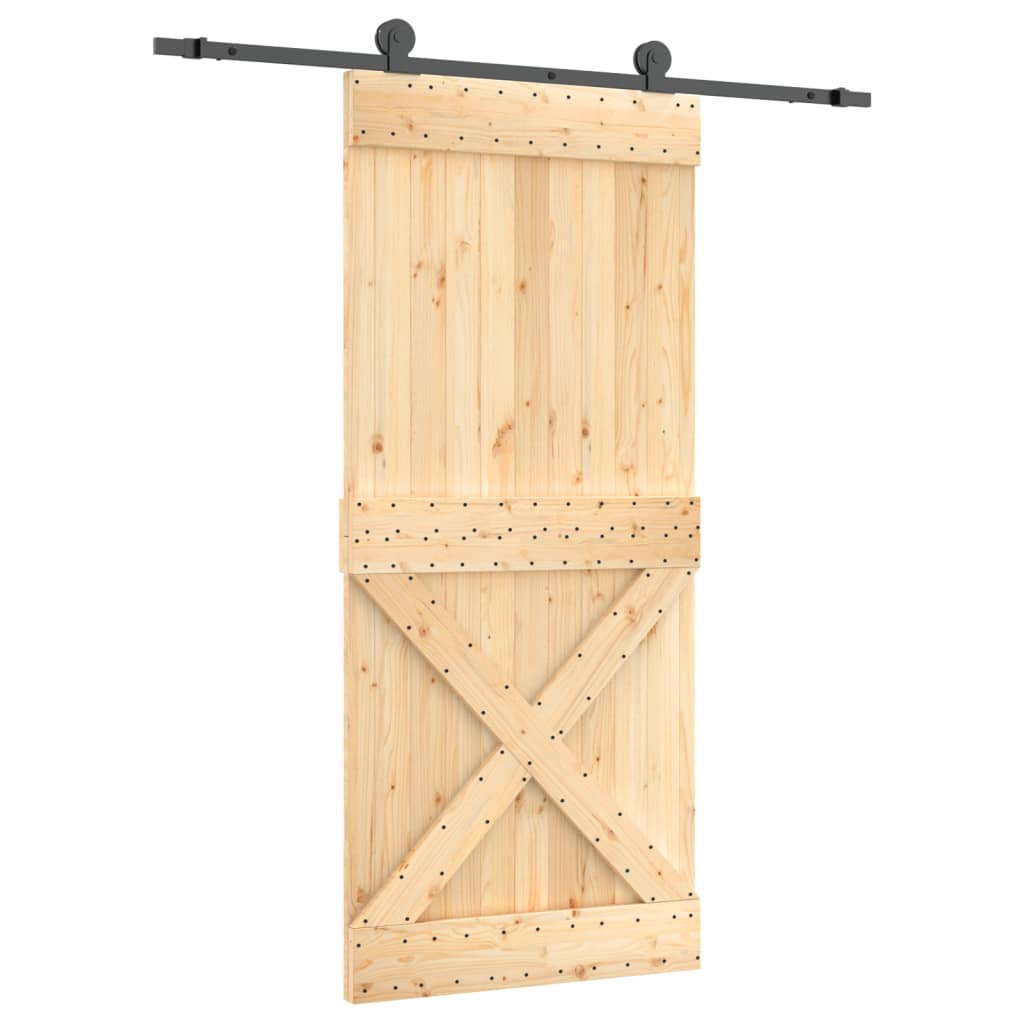 Porta Scorrevole con Set Hardware 90x210 cm Legno Massello Pino 3203057