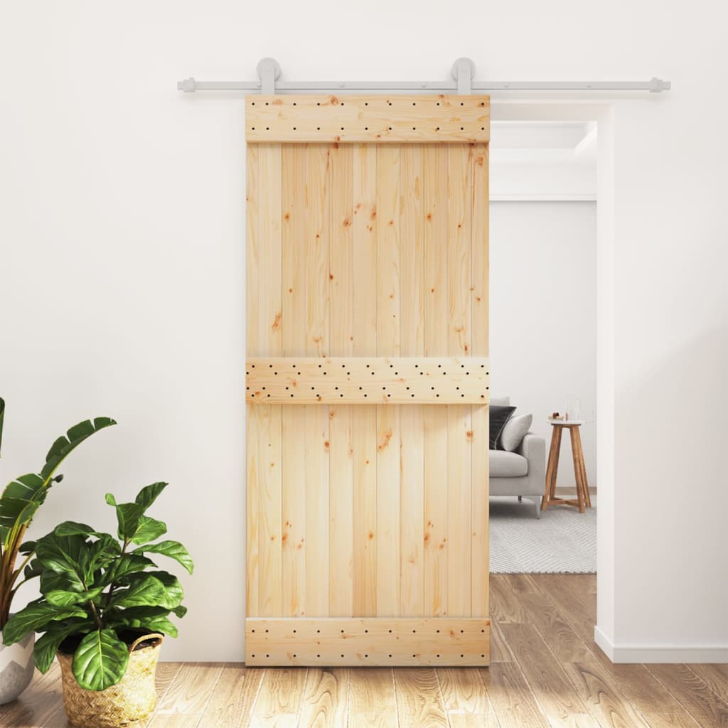 Porta Scorrevole con Set Hardware 90x210 cm Legno Massello Pinocod mxl 117587