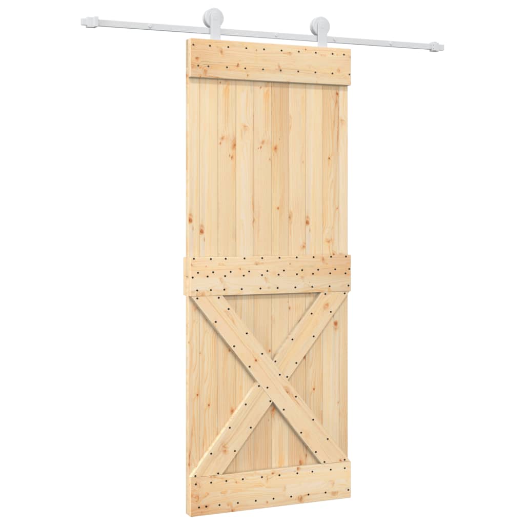 Porta Scorrevole con Set Hardware 80x210 cm Legno Massello Pino