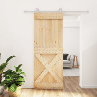 Porta Scorrevole con Set Hardware 80x210 cm Legno Massello Pino 3203095
