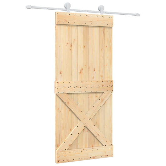 Porta Scorrevole con Set Hardware 90x210 cm Legno Massello Pino 3203097