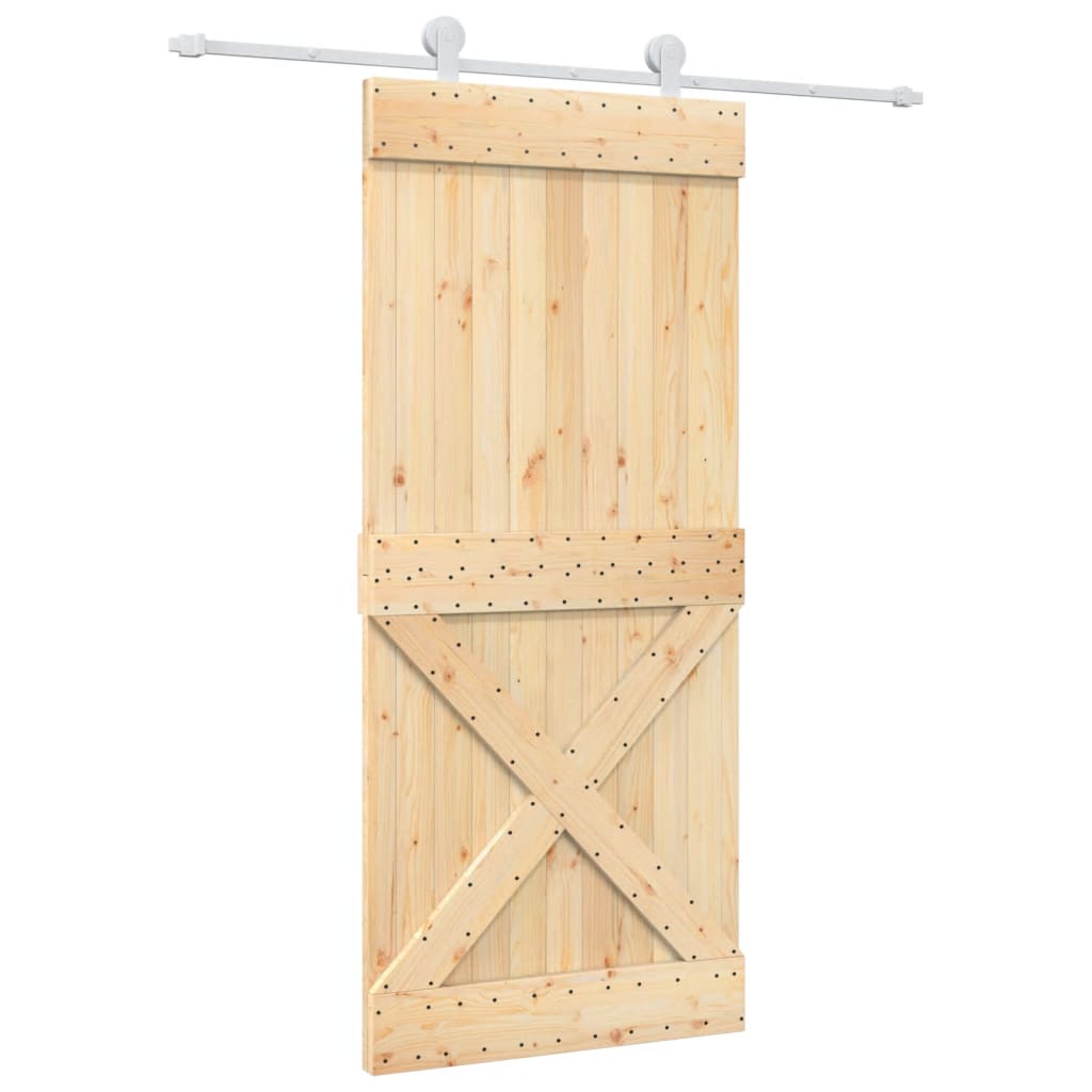 Porta Scorrevole con Set Hardware 90x210 cm Legno Massello Pino