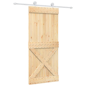 Porta Scorrevole con Set Hardware 90x210 cm Legno Massello Pino