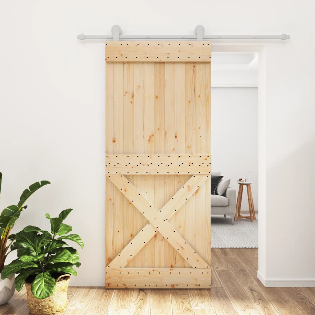 Porta Scorrevole con Set Hardware 90x210 cm Legno Massello Pino 3203097