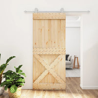 Porta Scorrevole con Set Hardware 90x210 cm Legno Massello Pino 3203097
