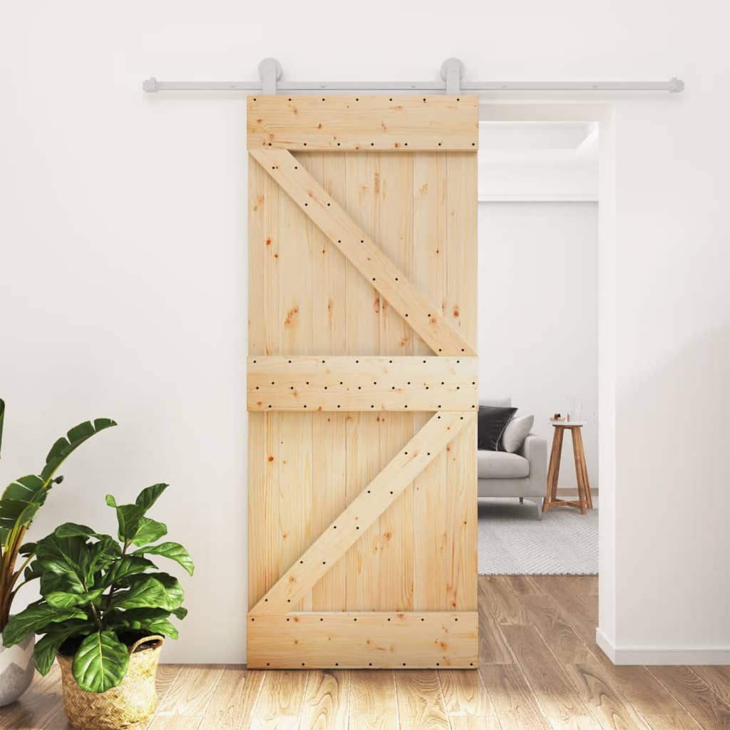 Porta Scorrevole con Set Hardware 85x210 cm Legno Massello Pino 3203099