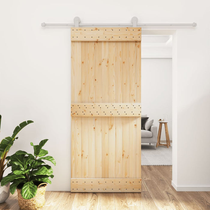 Porta Scorrevole con Set Hardware 90x210 cm Legno Massello Pino 3203107