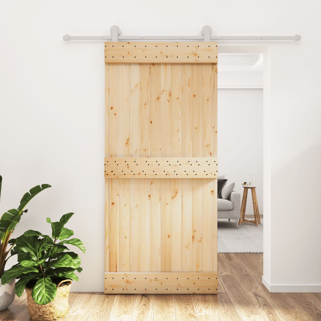 Porta Scorrevole con Set Hardware 95x210 cm Legno Massello Pino 3203108