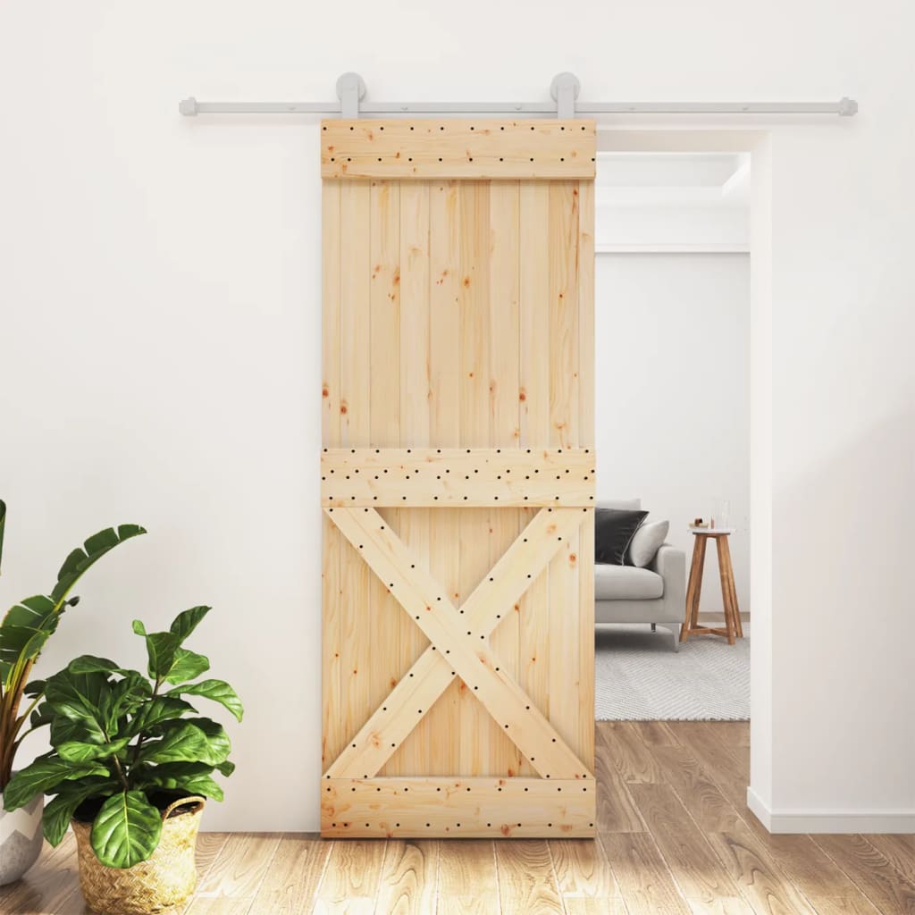 Porta Scorrevole con Set Hardware 80x210 cm Legno Massello Pinocod mxl 69660