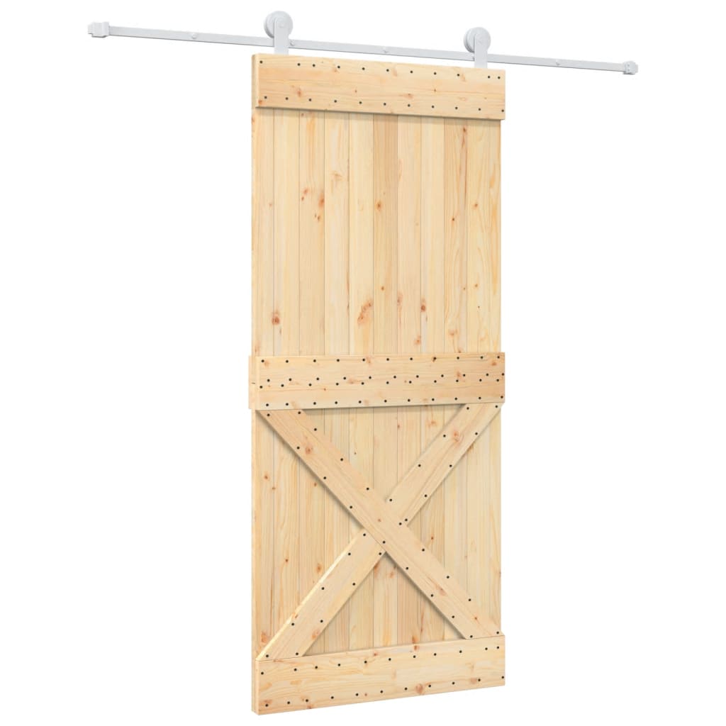 Porta Scorrevole con Set Hardware 90x210 cm Legno Massello Pino