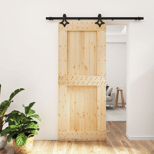 Porta Scorrevole con Set Hardware 85x210 cm Legno Massello Pino 3203130