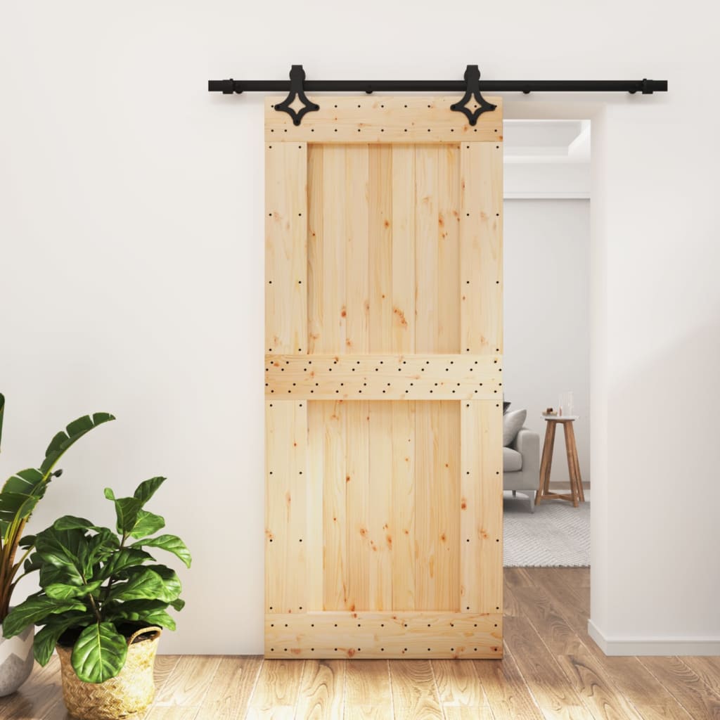 Porta Scorrevole con Set Hardware 90x210 cm Legno Massello Pino 3203131