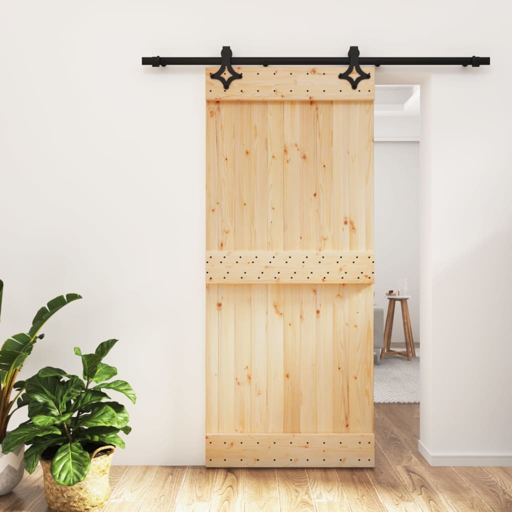 Porta Scorrevole con Set Hardware 90x210 cm Legno Massello Pino 3203142