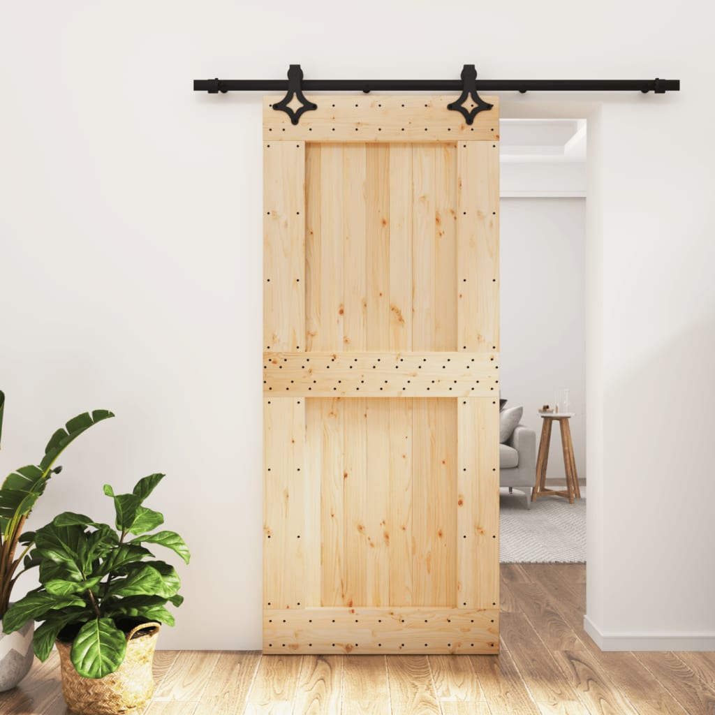 Porta Scorrevole con Set Hardware 90x210 cm Legno Massello Pino 3203148