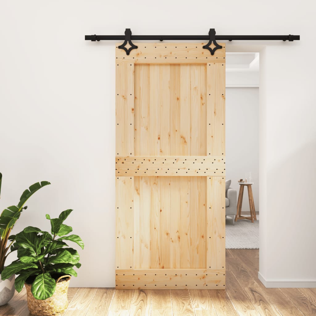 Porta Scorrevole con Set Hardware 95x210 cm Legno Massello Pino 3203149