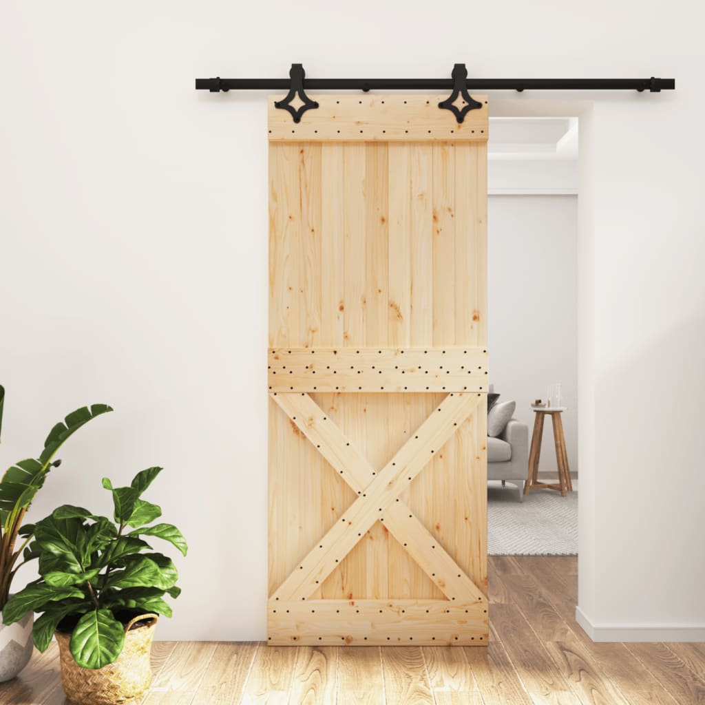 Porta Scorrevole con Set Hardware 85x210 cm Legno Massello Pino 3203153