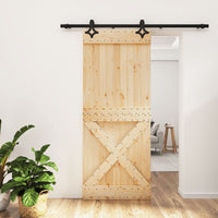 Porta Scorrevole con Set Hardware 85x210 cm Legno Massello Pino 3203153
