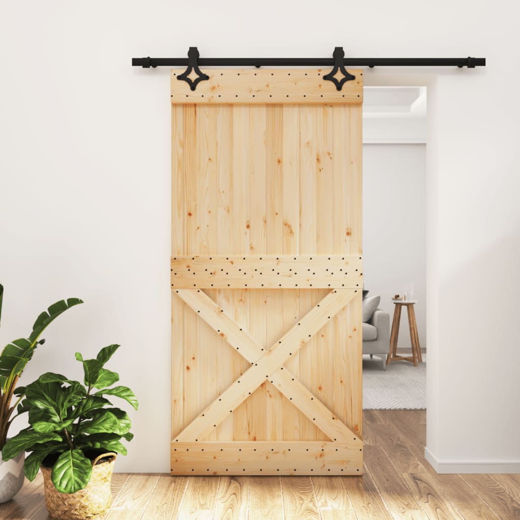 Porta Scorrevole con Set Hardware 100x210cm Legno Massello Pino 3203156